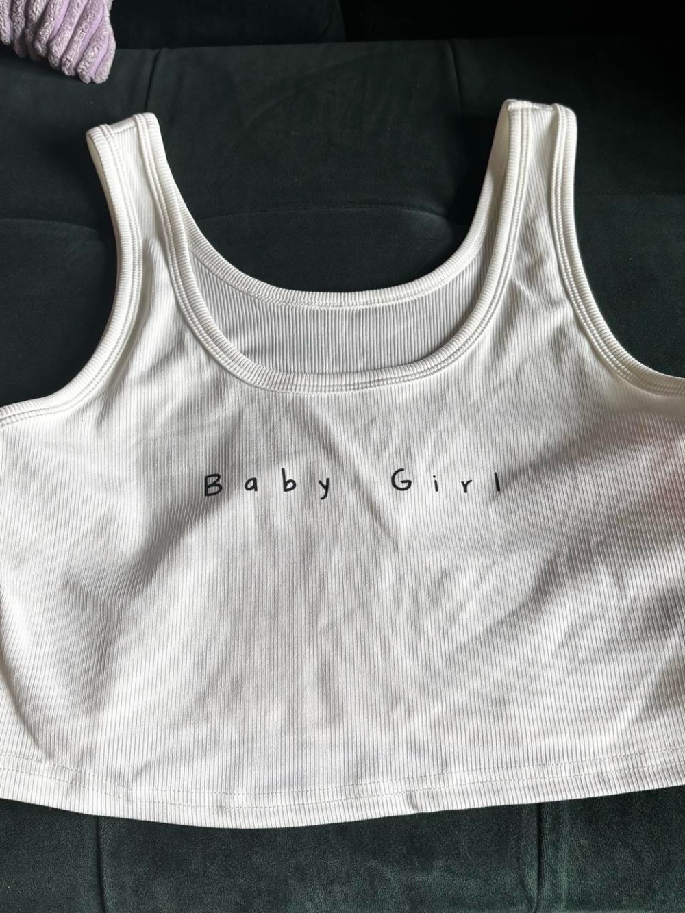 White Ribbed 'Baby Girl' Crop Tank Top